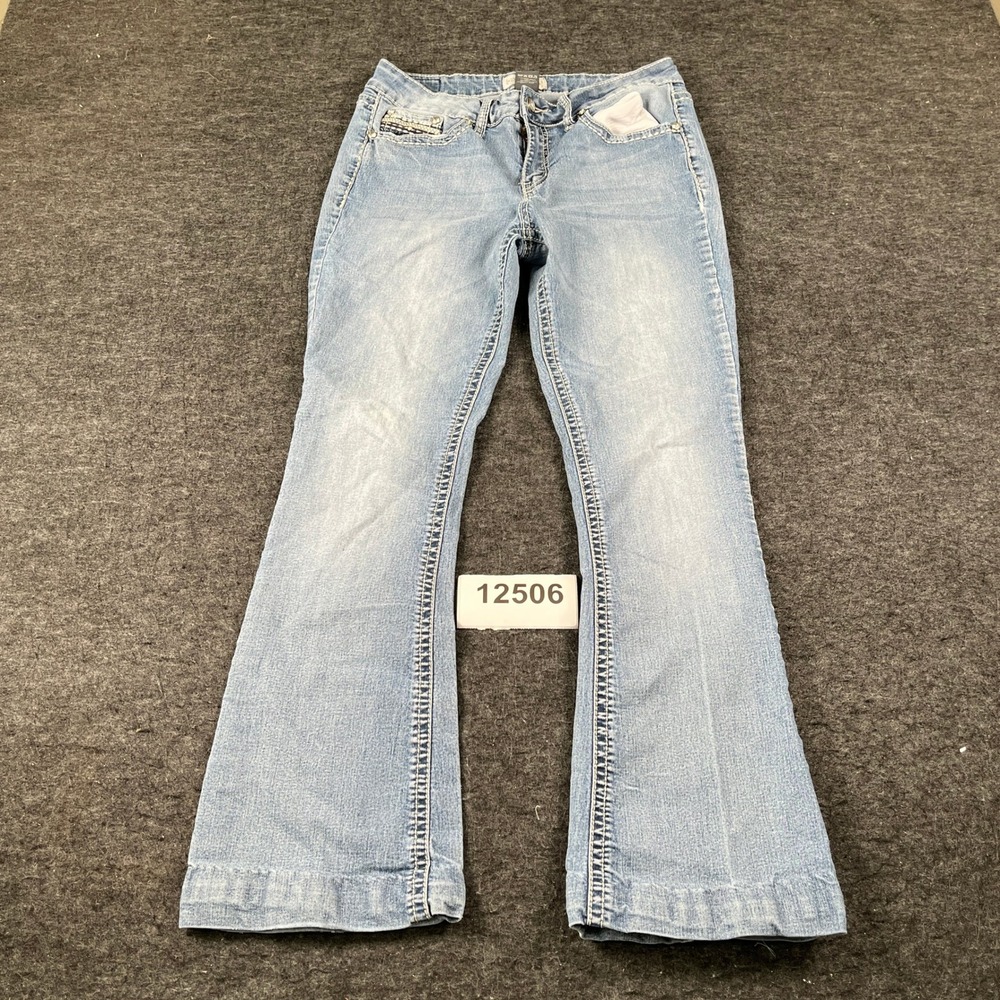 Vintage Brass Handcrafted Jeans Womens 30 Blue Cotton Embellished Flare Leg